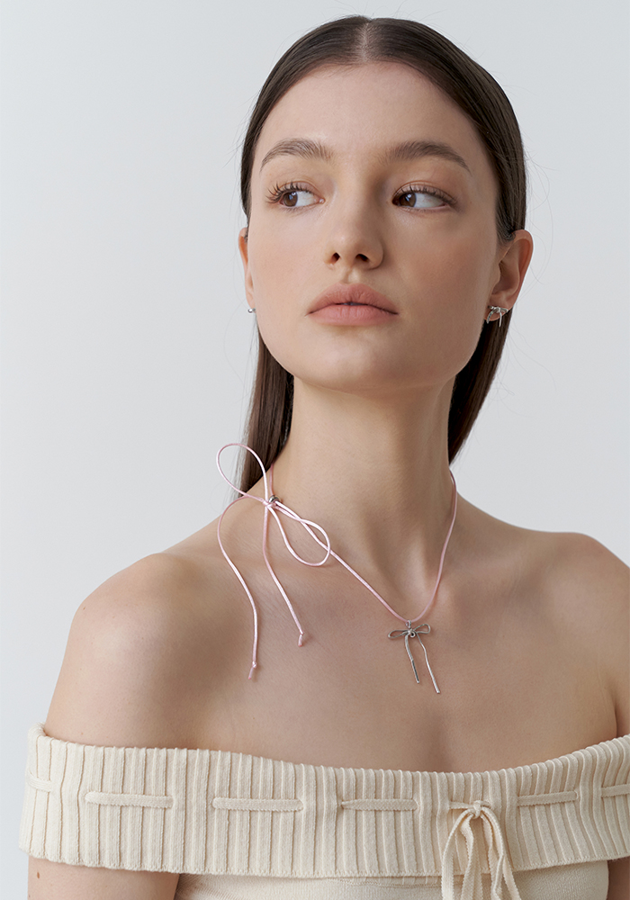 Romance Ribbon String Necklace (PINK)