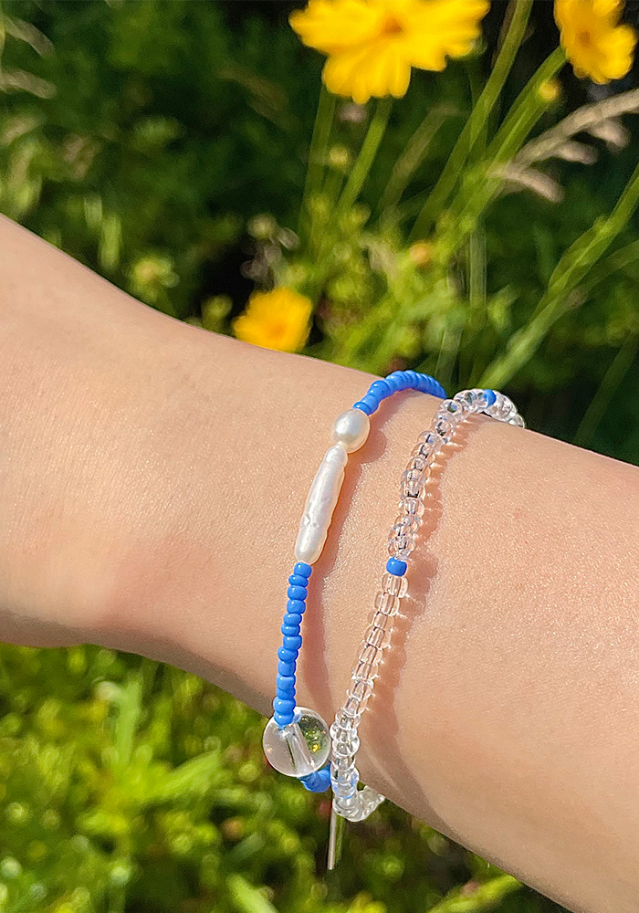 [2SET] Aqua Blue Pearl Bracelet