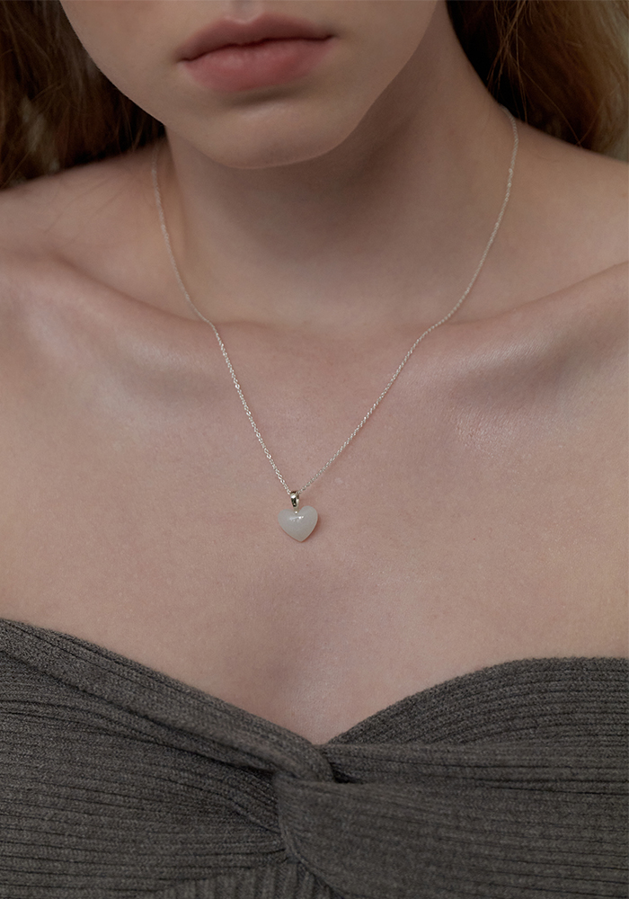 Natural Gemstone Heart Necklace (WHITE)
