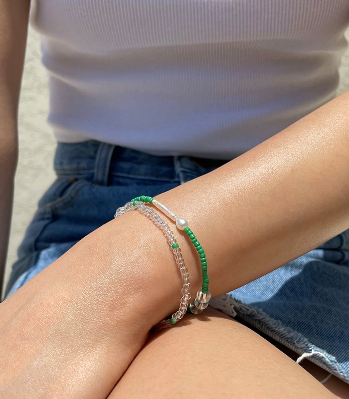 [2SET] Green Pearl Bracelet
