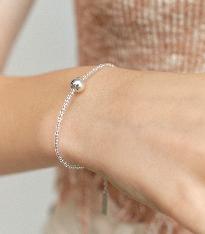 Silver Ball Clear Beads Bracelet