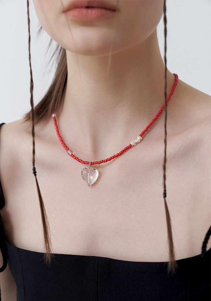 Clear Heart Red Necklace