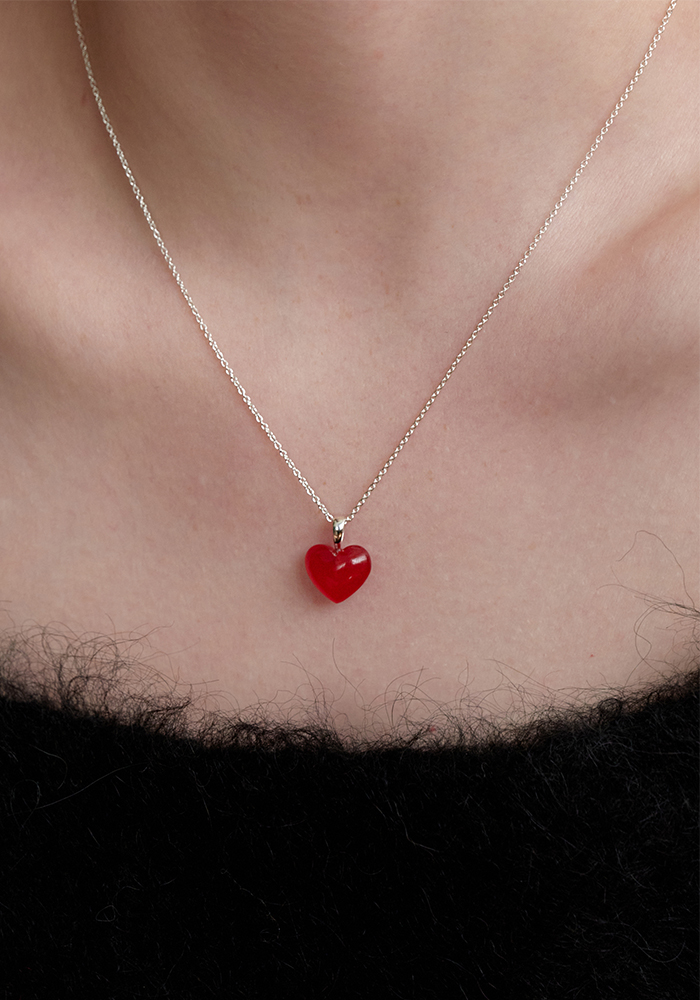 Natural Gemstone Heart Necklace (RED)