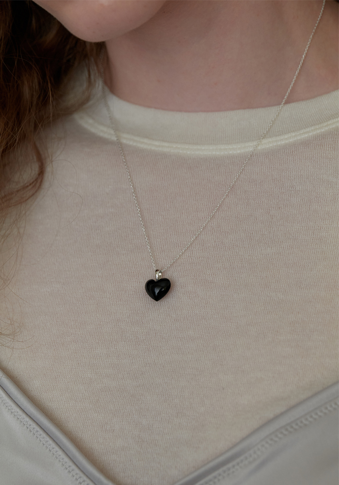 Natural Gemstone Heart Necklace (BLACK)